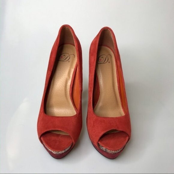 3 for 30! Heart in D Orange Terracotta Suede-Like Open Toe Platform Hells - Picture 3 of 6